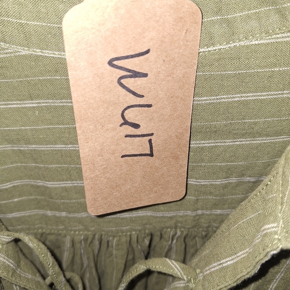 Free People Linen Blend Olive Green Striped V-Neck Shirt In A Womens Size XS. - Picture 7 of 8